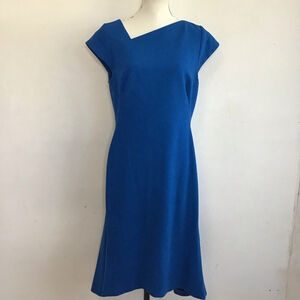 L.K.Bennett Women Vintage Elegant Blue Asymmetrical Neckline Dress Size 14